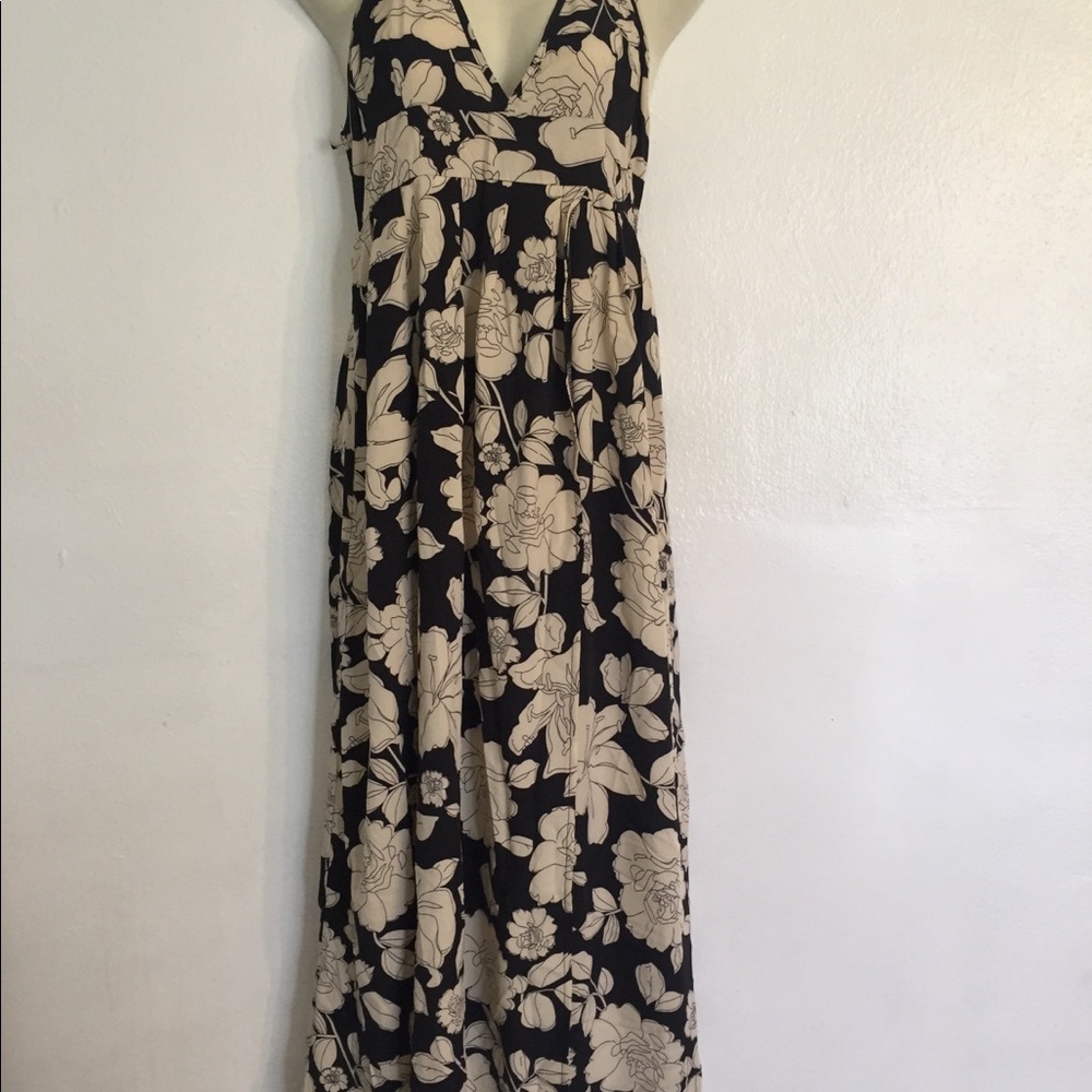 Shein Women's floral print black with beige Split Thigh Dress size Large New